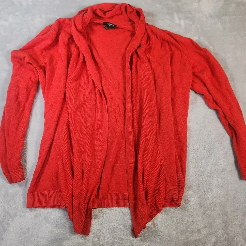 Talbots Cardigan Sweater Womens MP Medium Red‎ Shawl Collar Open Front